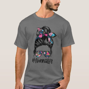 Womens Nonna Life Messy Hair Bun Floral Women Moth T-Shirt