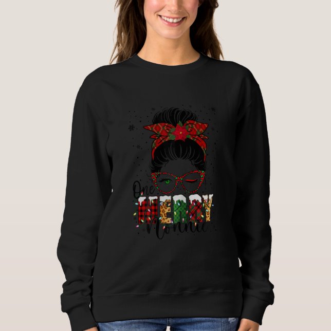 Womens Nonnie Messy Bun Buffalo Plaid Christmas On Sweatshirt (Front)