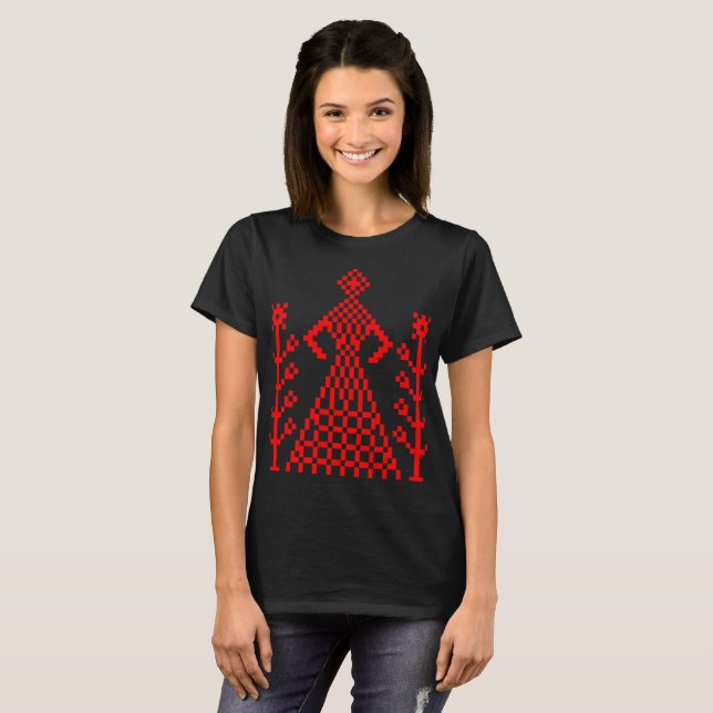 Women's Nordic Geometric Tree Tee - Red Abstract  (Front Full)