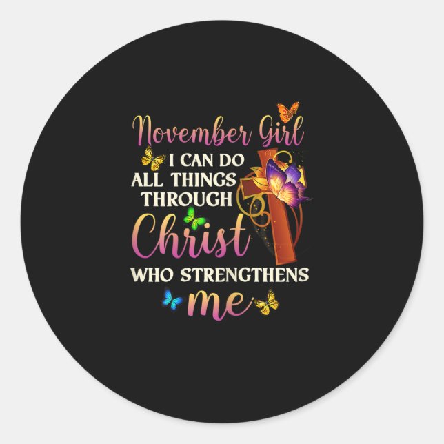 Womens November Girl Happy Birthday To Me Cross Je Classic Round Sticker (Front)
