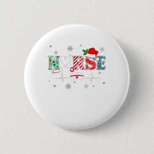 Womens Nurse Christmas Santa Hat Funny Nurse Xmas Button