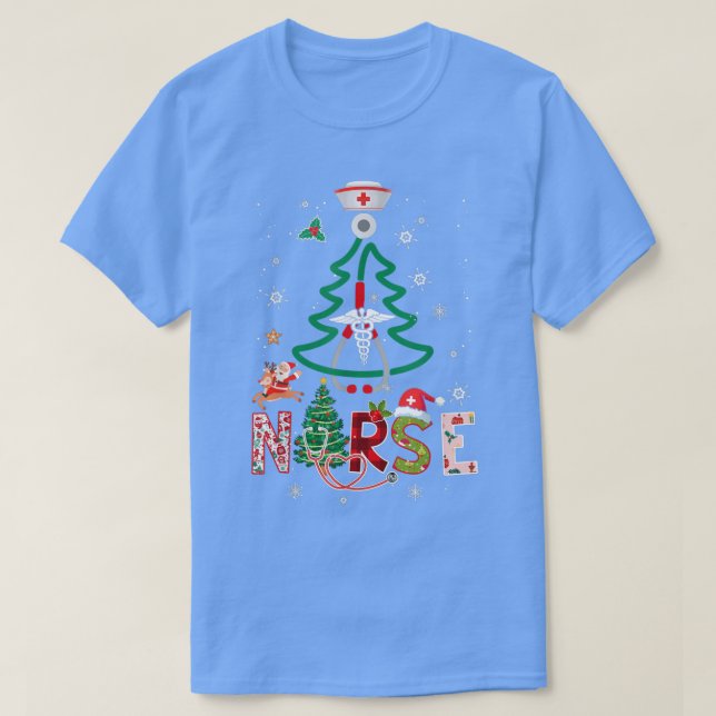 Womens Nurse Christmas Tree Stethoscope RN LPN Xma T-Shirt (Design Front)