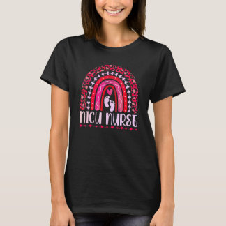 Womens Nurse Leopard Rainbow Nicu Nurse Valentine T-Shirt