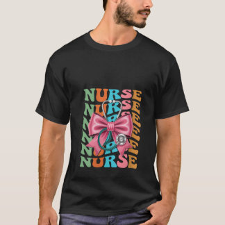 Womens Nurse Pink Stethoscope Coquette Bow Nursing T-Shirt
