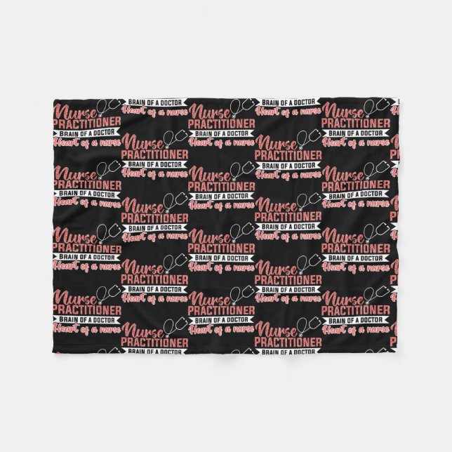 Womens Nurse practitioner Brain of a doctor Heart Fleece Blanket (Front (Horizontal))
