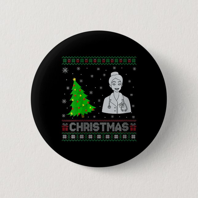 Womens Nurse Practitioner Xmas Tree Lighting Ugly  Button (Front)