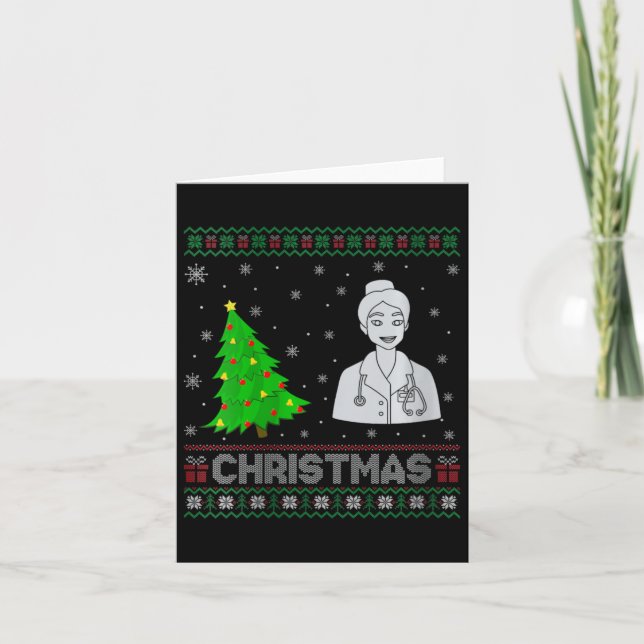 Womens Nurse Practitioner Xmas Tree Lighting Ugly  Card (Front)