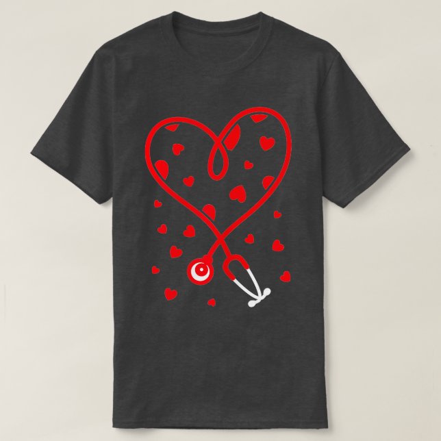 Womens Nurse Stethoscope Heart Valentine's Day Nur T-Shirt (Design Front)