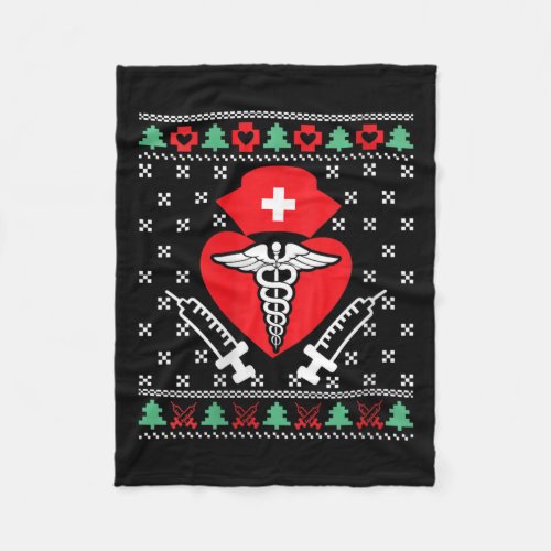 Womens Nurse Ugly Christmas Sweater  Fleece Blanket