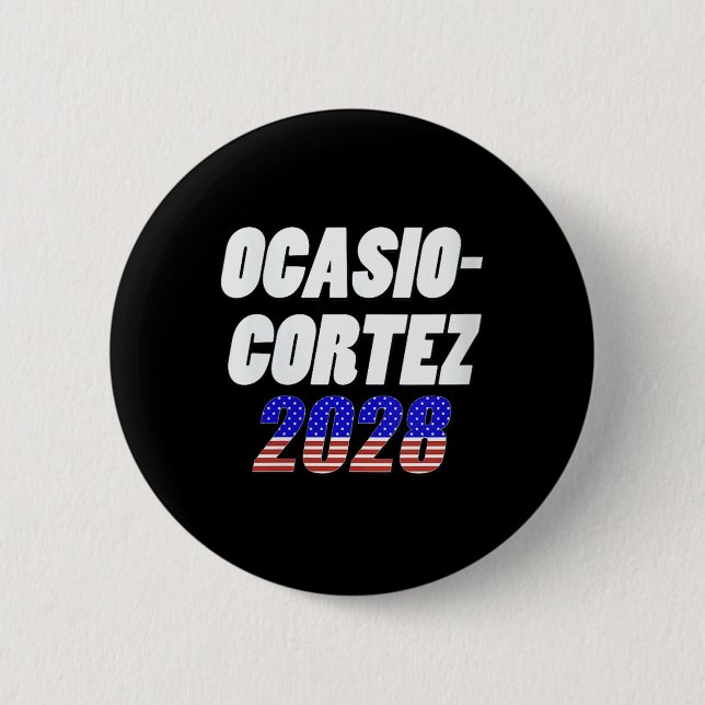 Womens Ocasio-cortez 2028 - Aoc For President V-ne Button (Front)