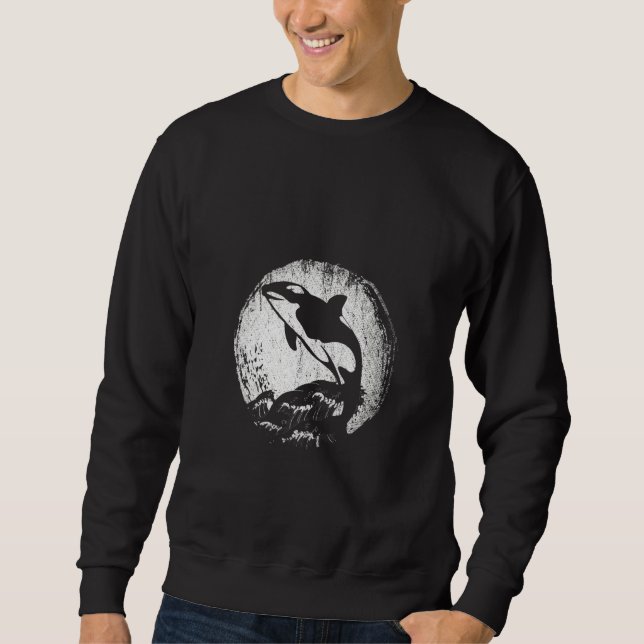 Womens Ocean Animal Waves Moonlight Orca Full Moon Sweatshirt (Front)