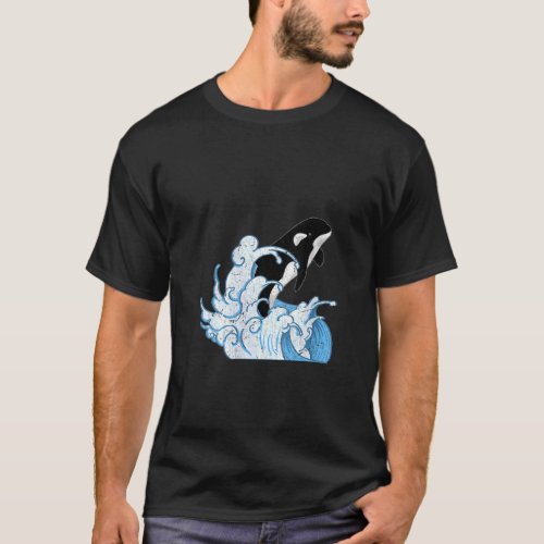 Womens Ocean Orca  Animal Waves Killer Whale V Nec T_Shirt