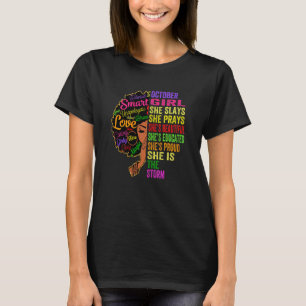 Womens October Girl She Slays & Prays  October Bir T-Shirt
