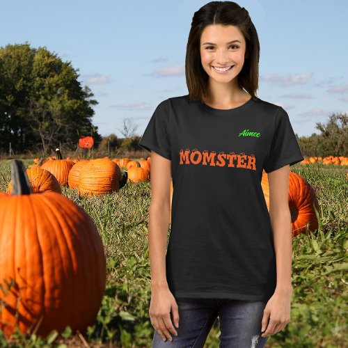 Womens October Halloween Momster Black T_Shirt