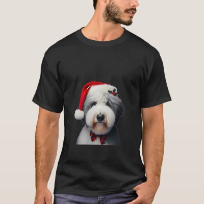 Womens Old English Sheepdog With Santa Hat Christm T-Shirt