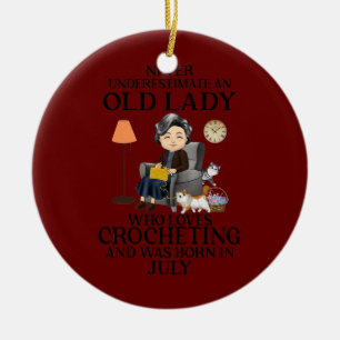 Womens old lady loves crocheting born in july ceramic ornament