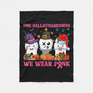 Womens One Hallothanksmas We Wear Pink Teeth Breas Fleece Blanket