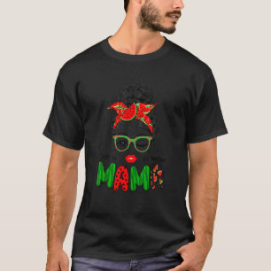 Womens One In A Melon Mama Messy Bun Watermelon Su T-Shirt