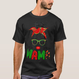 Womens One In A Melon Mama Messy Bun Watermelon Su T-Shirt