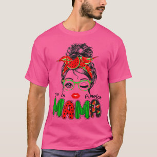 Womens One In A Melon Mama Messy Bun Watermelon Su T-Shirt