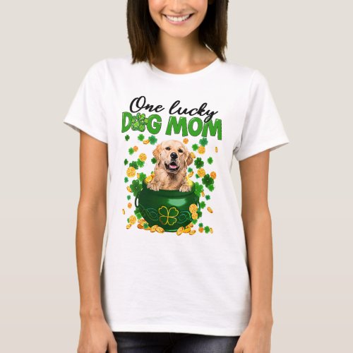 Womens One Lucky Dog Mama Golden Retriever Mom T_Shirt