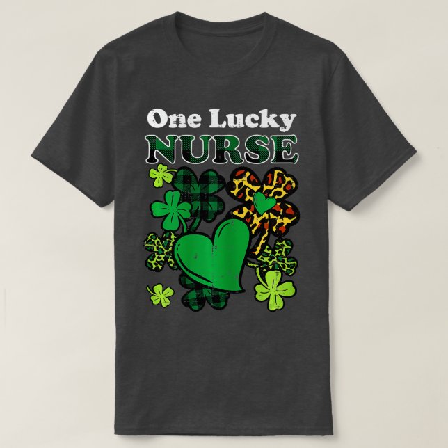 Womens One Lucky Nurse Leopard Scrub St Patricks D T-Shirt (Design Front)