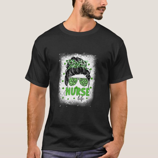 Womens One Lucky Teacher Patricks Day Nurse Messy  T-Shirt (Front)