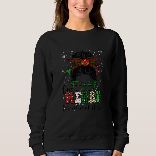 Womens One Merry Correctional Nurse Buffalo Plaid  Sweatshirt (Front)