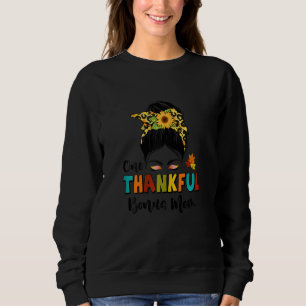 Womens One Thankful Bonus Mom Leopard Messy Bun Fa Sweatshirt