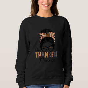 Womens One Thankful Nonnie Leopard Messy Bun Thank Sweatshirt