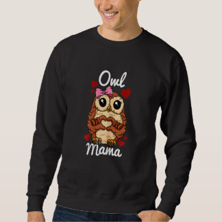 Womens Owl Mama Finger Heart Owl Animal With Ribbo Sweatshirt