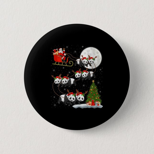 Womens Panda Santa Sleigh Flying Funny Magical Chr Button (Front)