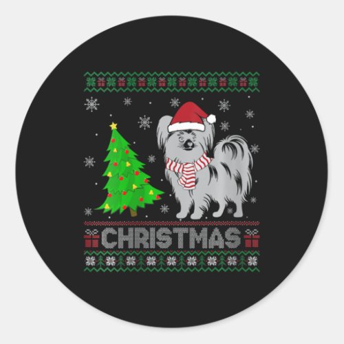 Womens Papillon Dog Xmas Tree Lighting Ugly Christ Classic Round Sticker