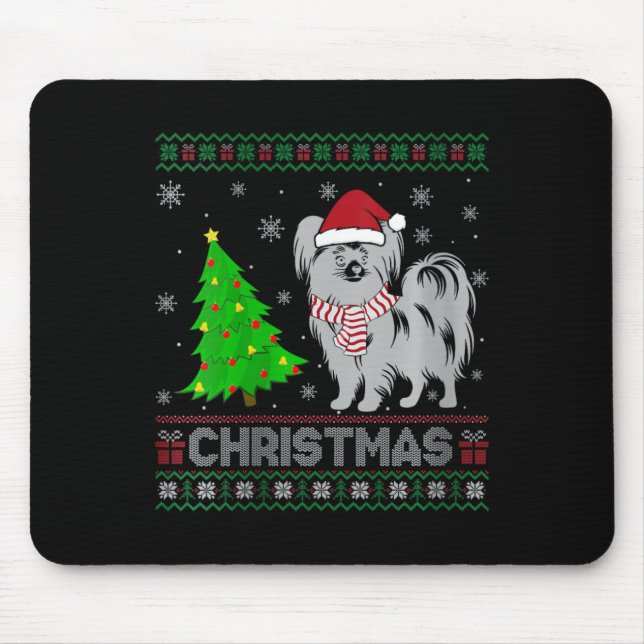 Womens Papillon Dog Xmas Tree Lighting Ugly Christ Mouse Pad (Front)