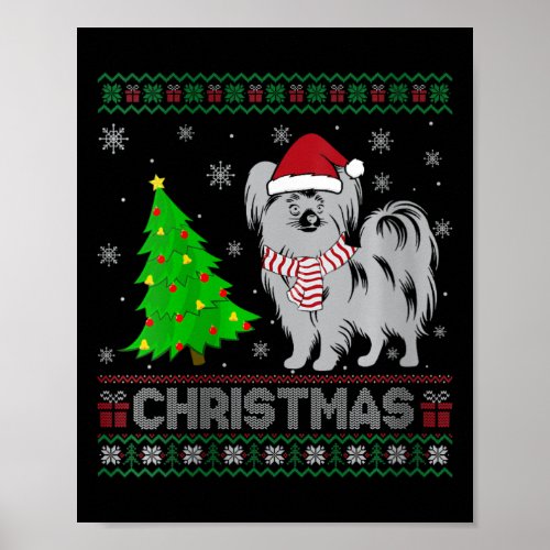 Womens Papillon Dog Xmas Tree Lighting Ugly Christ Poster