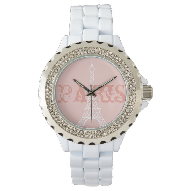 Women's Paris Eiffel Tower Pink Watch Gift (Front)