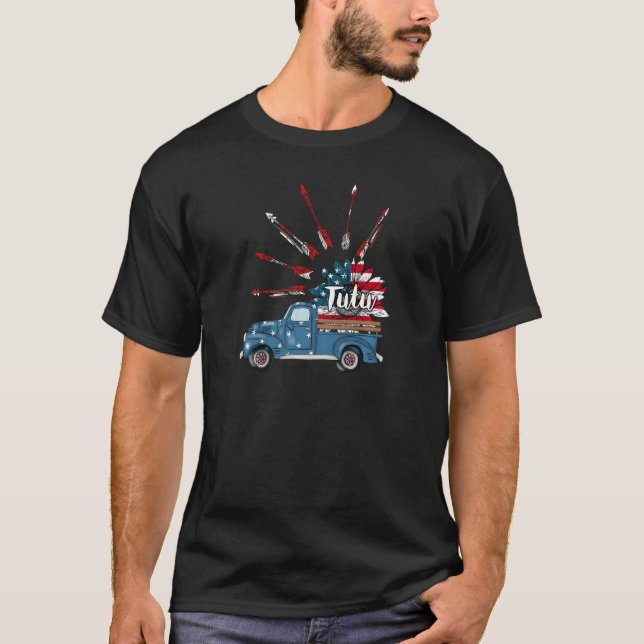 Womens Patriotic 4th Of July Tutu Truck Sunflower  T-Shirt (Front)