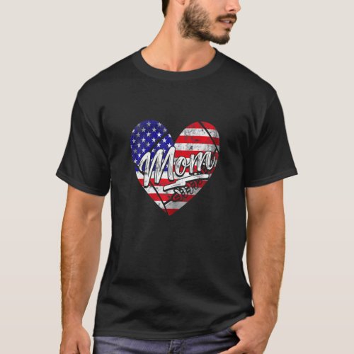 Womens Patriotic American Flag Heart Football Mom  T_Shirt