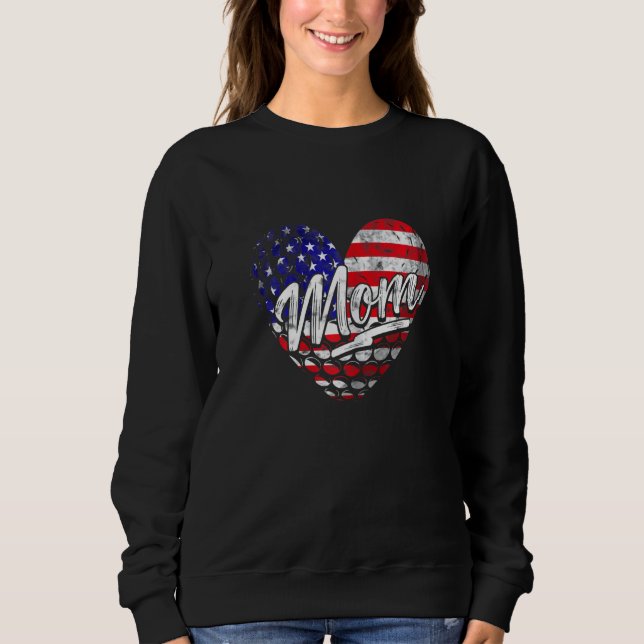 Womens Patriotic American Flag Heart Golf Mom Moth Sweatshirt (Front)