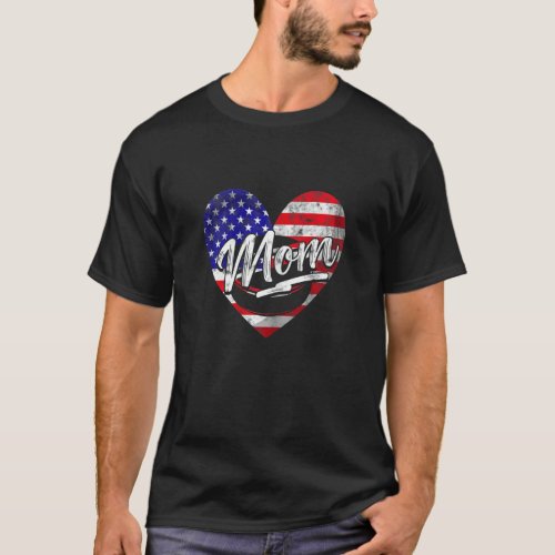 Womens Patriotic American Flag Heart Hockey Mom Mo T_Shirt