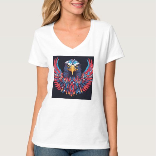 Womens Patriotic Eagle V_Neck Tee T_Shirt