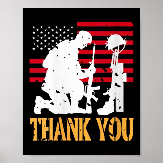 Womens Patriotic Soldier Kneeling Battlefield Cros Poster (Front)