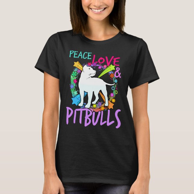 Womens Peace Love And Pitbull Print Pit Bull Lover T-Shirt (Front)