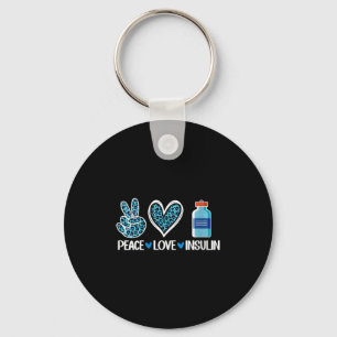 Womens Peace Love Insulin V-neck Keychain