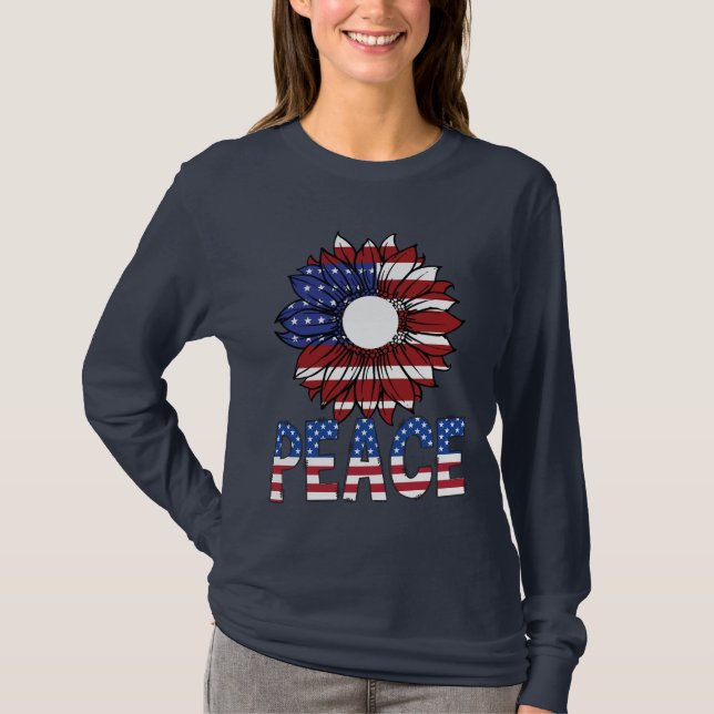 Women's Peace Sunflower American Flag Long Sleeve T-Shirt (Front)