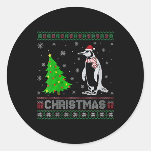 Womens Penguin Xmas Tree Lighting Ugly Christmas S Classic Round Sticker