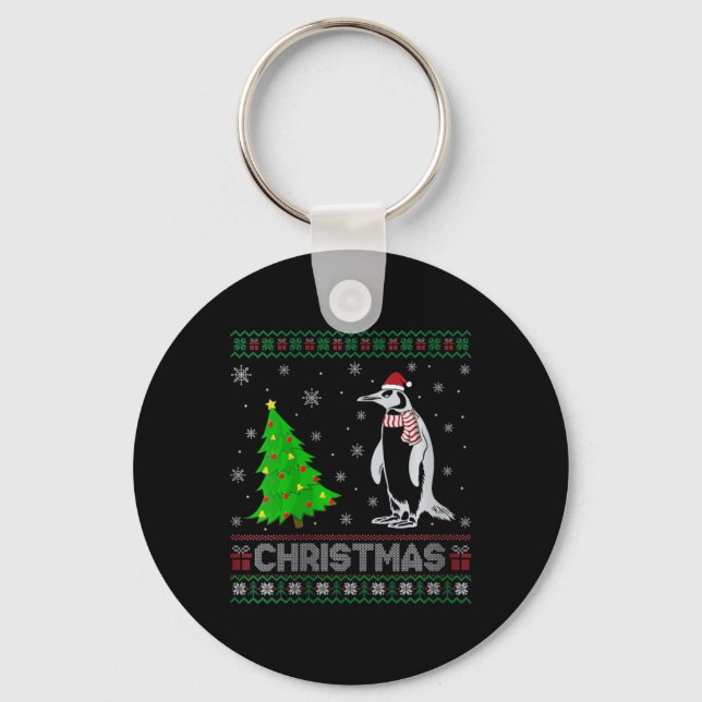 Womens Penguin Xmas Tree Lighting Ugly Christmas S Keychain (Front)