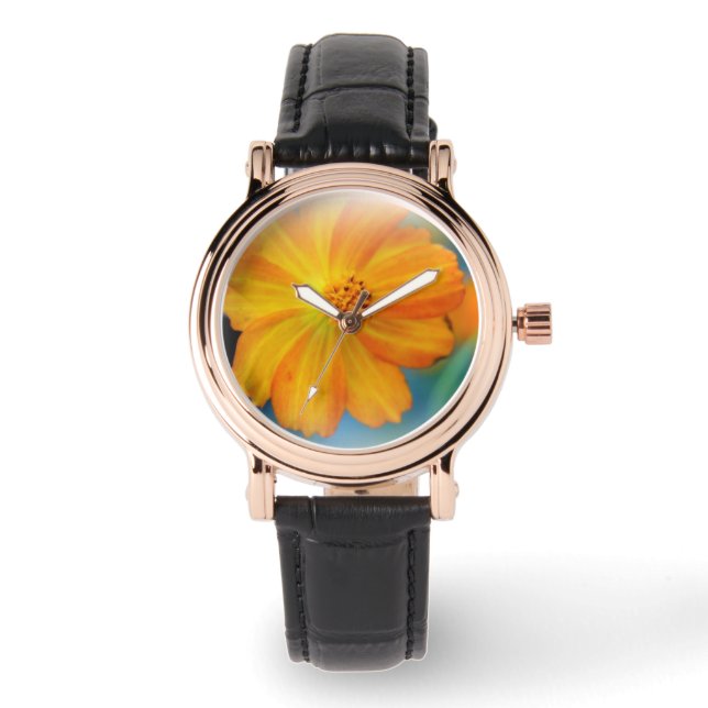 Women's Perfect Square Black Leather Strap Watch (Front)