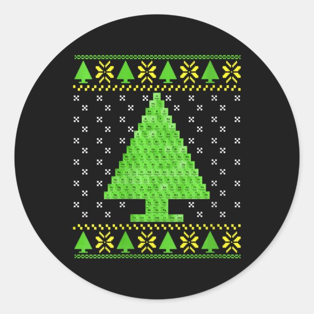 Womens Periodic Table Ugly Christmas Sweater  Classic Round Sticker (Front)