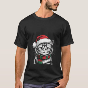 Womens Persian Cat Xmas Santa Hat Scarf Christmas T-Shirt